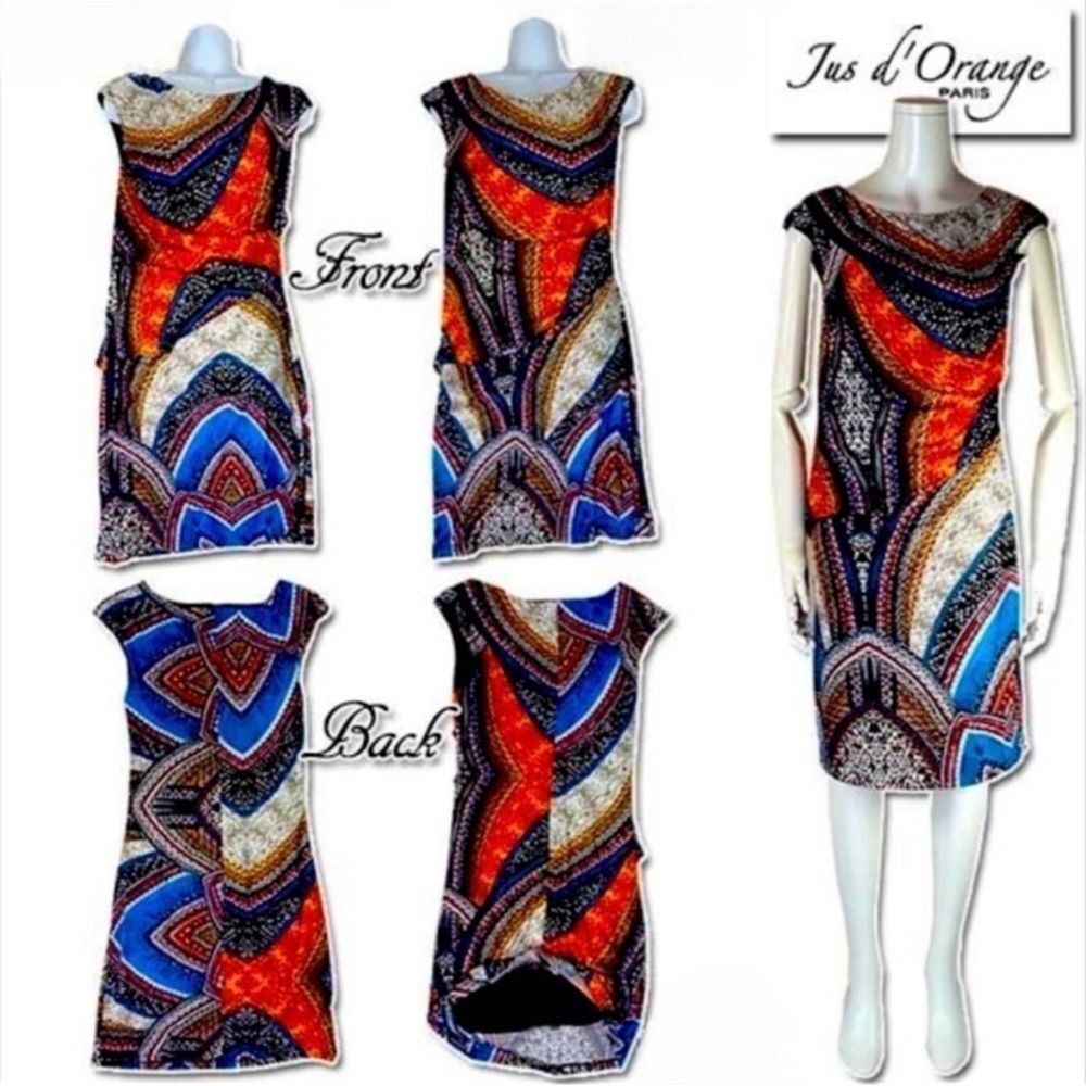 NWT Jus d’Orange Annika Abstract Print Ruched Dress Made in France. Medium. - Picture 4 of 8